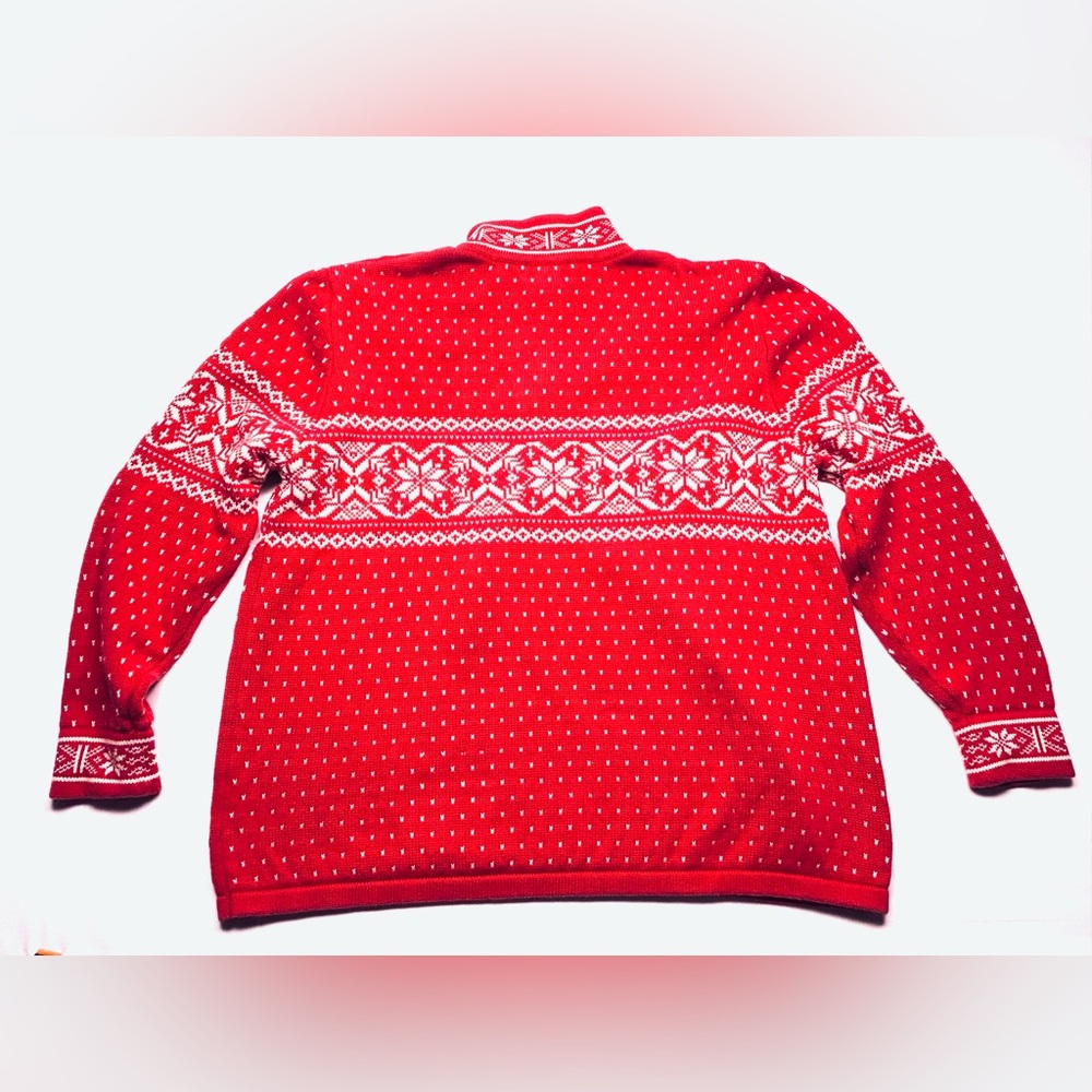 VTG Lands End Red 1/4 Zip Nordic ❄️ Christmas sweater heavy cotton knit XXL - Picture 2 of 9